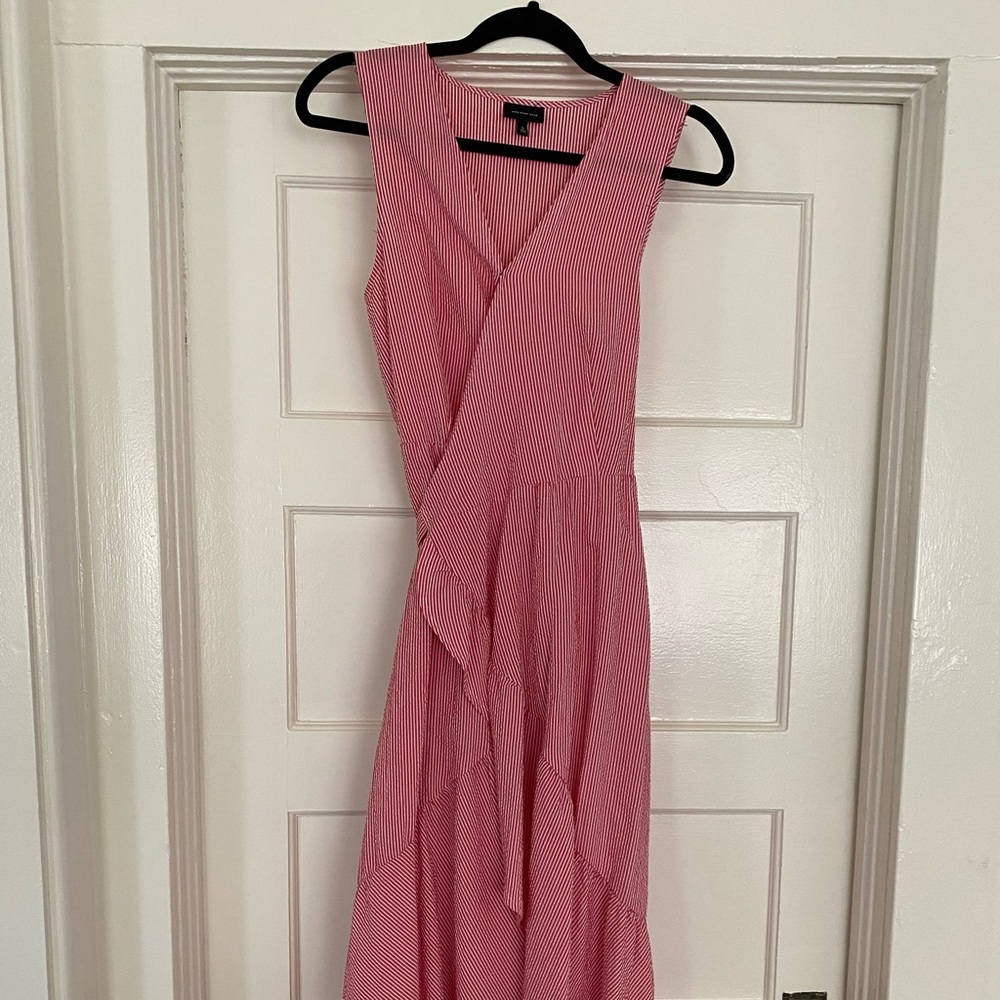 Striped Red Midi Wrap Around Dress